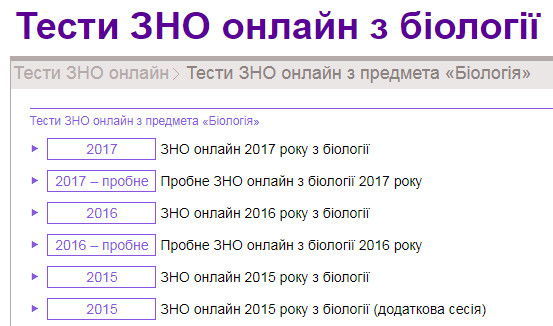 Тести ЗНО онлайн з біології